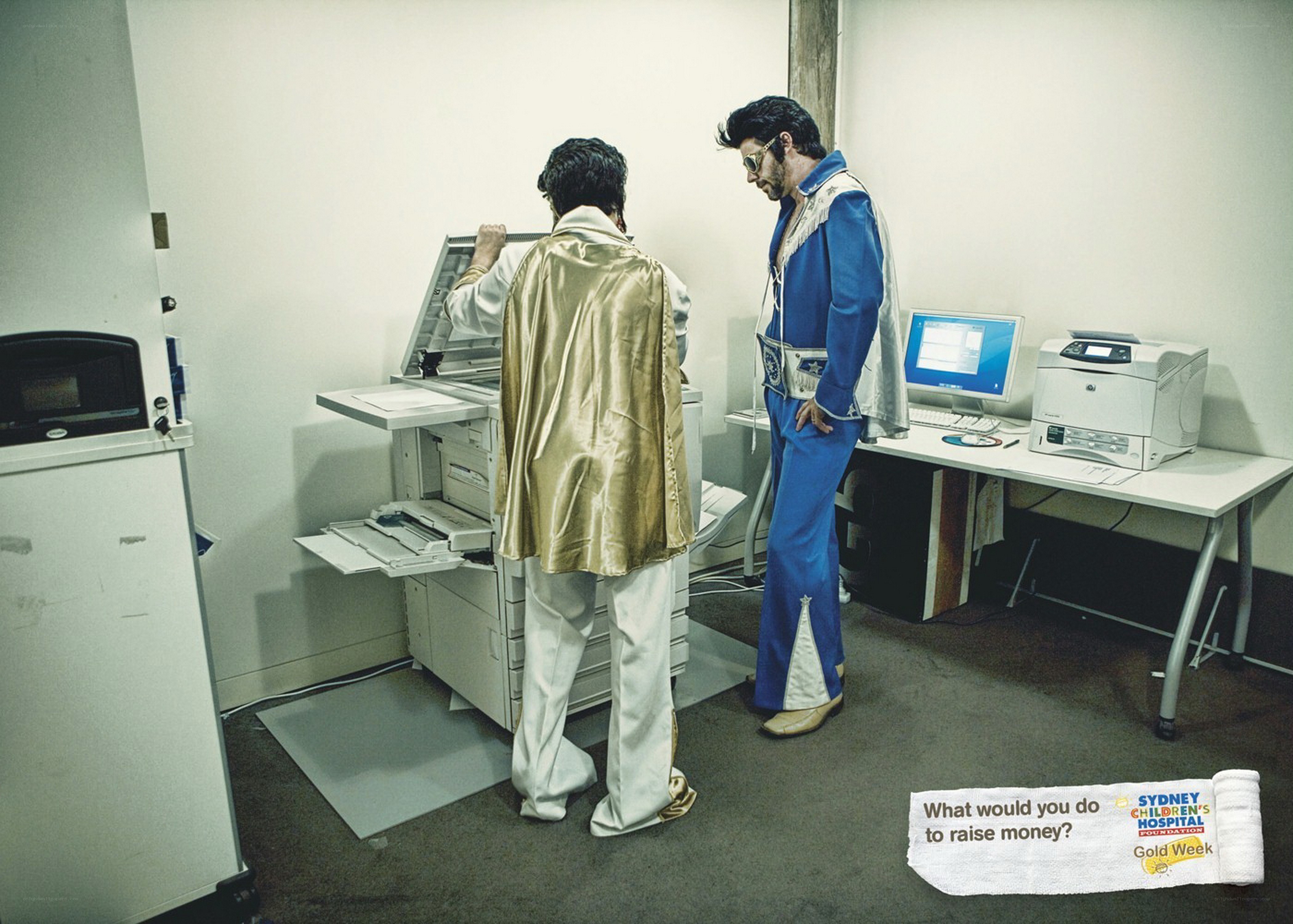 Elvis impersonators at copier