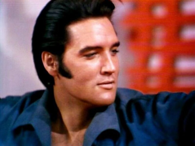 Elvis Presley in Blue Shirt — Serious