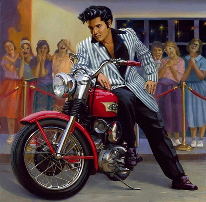 Elvis Presley on Motorcycle — Red