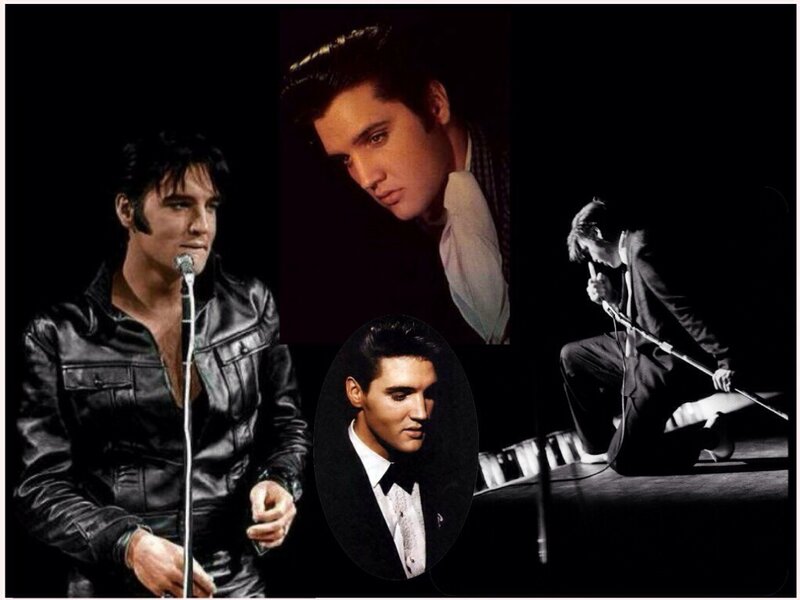 Elvis Presley on Stage — Black, Dramatic, Night, Photograph