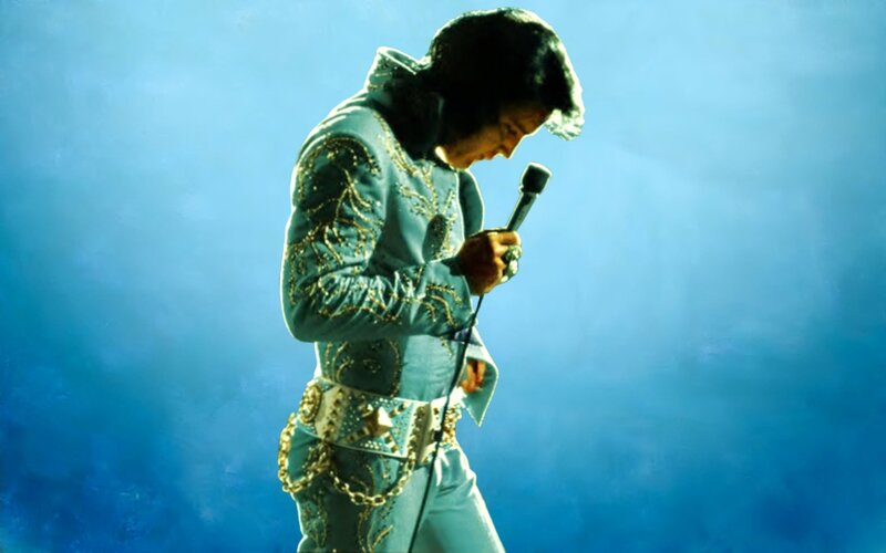 Elvis Presley on Stage — Blue, Dramatic, Photograph