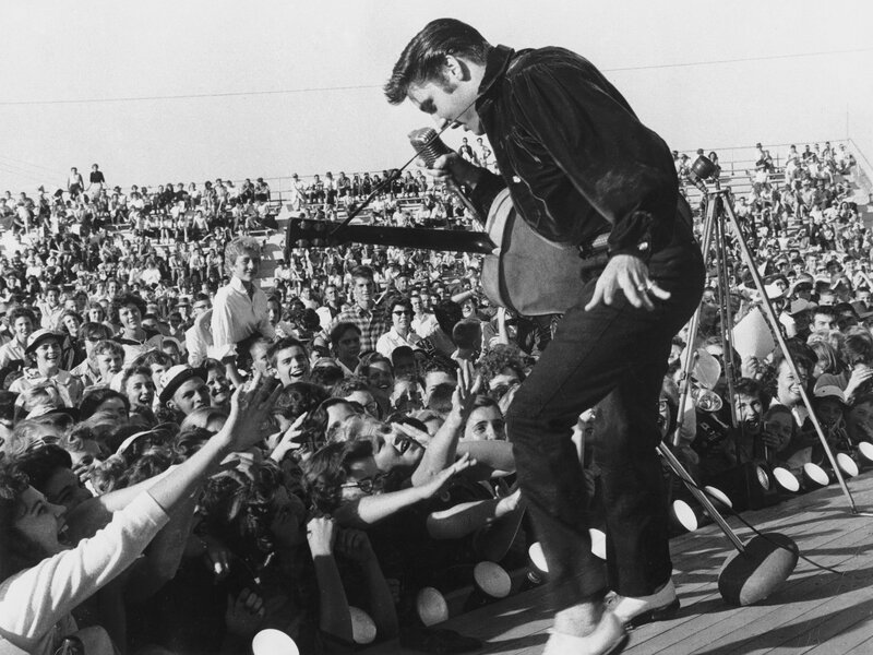 Elvis Presley performs on stage