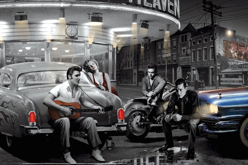 Elvis Presley Playing Guitar — Black, Nostalgic
