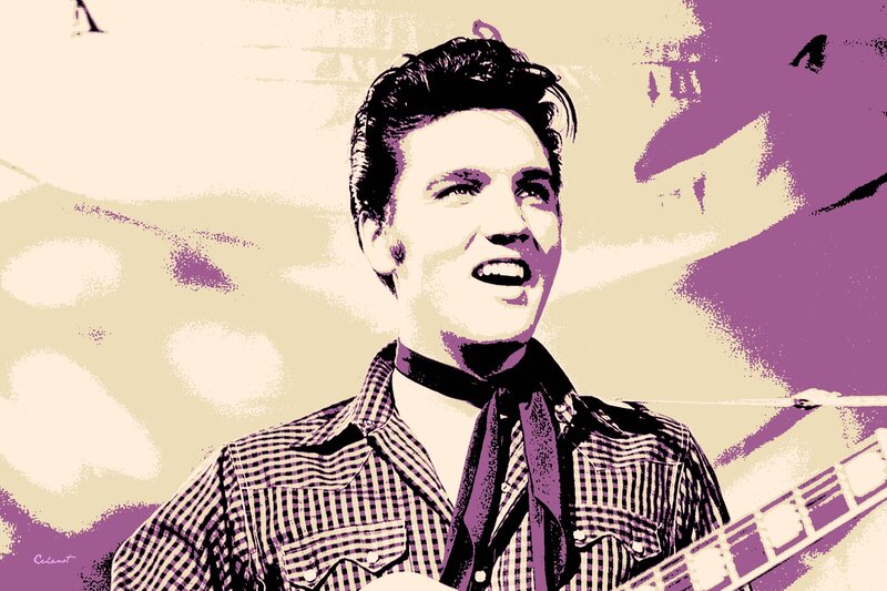Elvis Presley Playing Guitar — Purple, Energetic