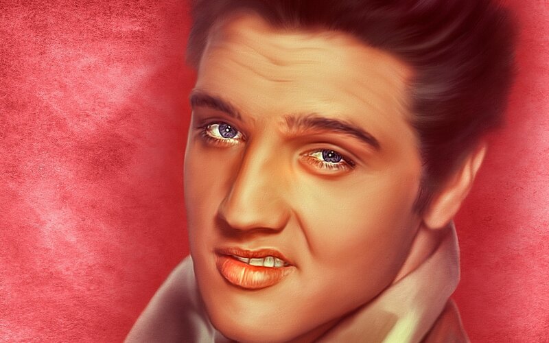 Elvis Presley Portrait — Red, Dramatic, Digital Art
