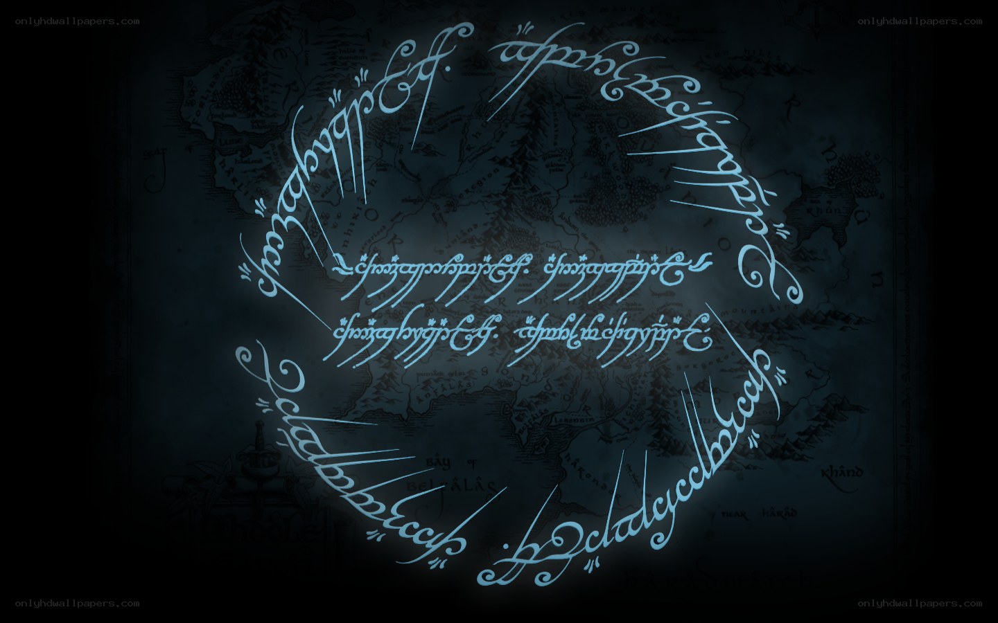 Elvish script over Middle-earth map