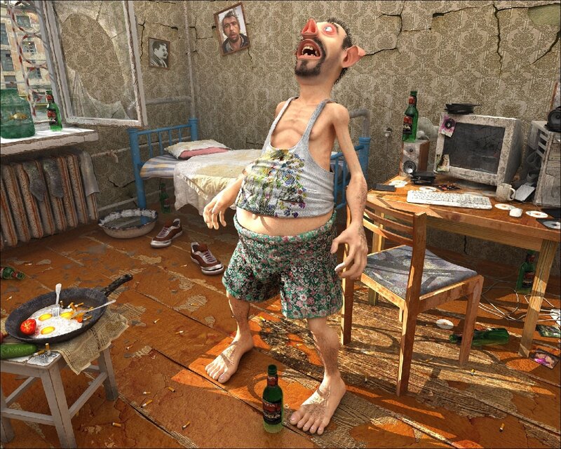 Emaciated Man in Room