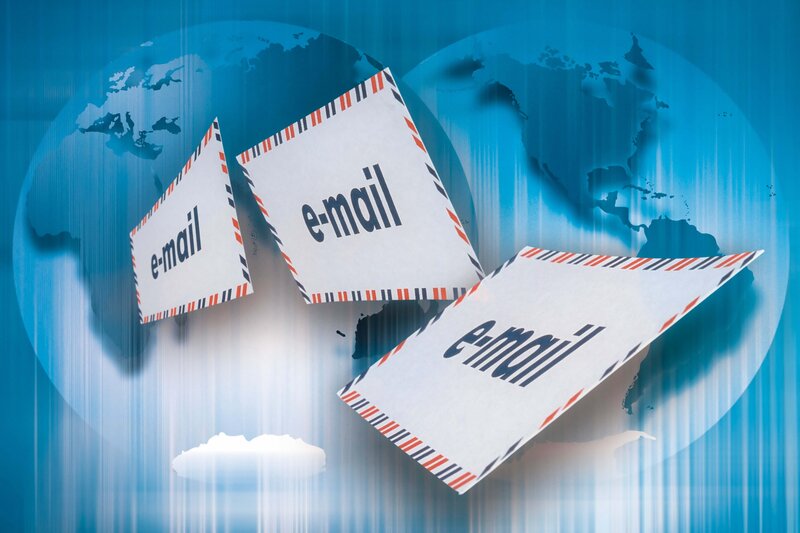 Emails flying over world map