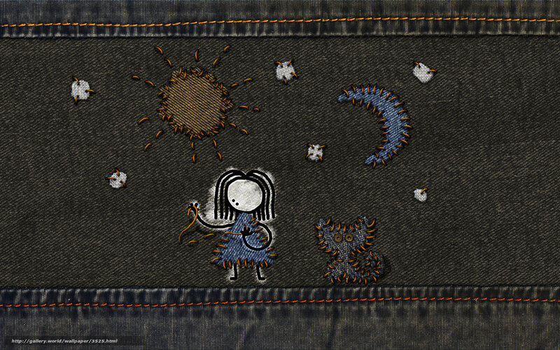 Embroidered denim scene