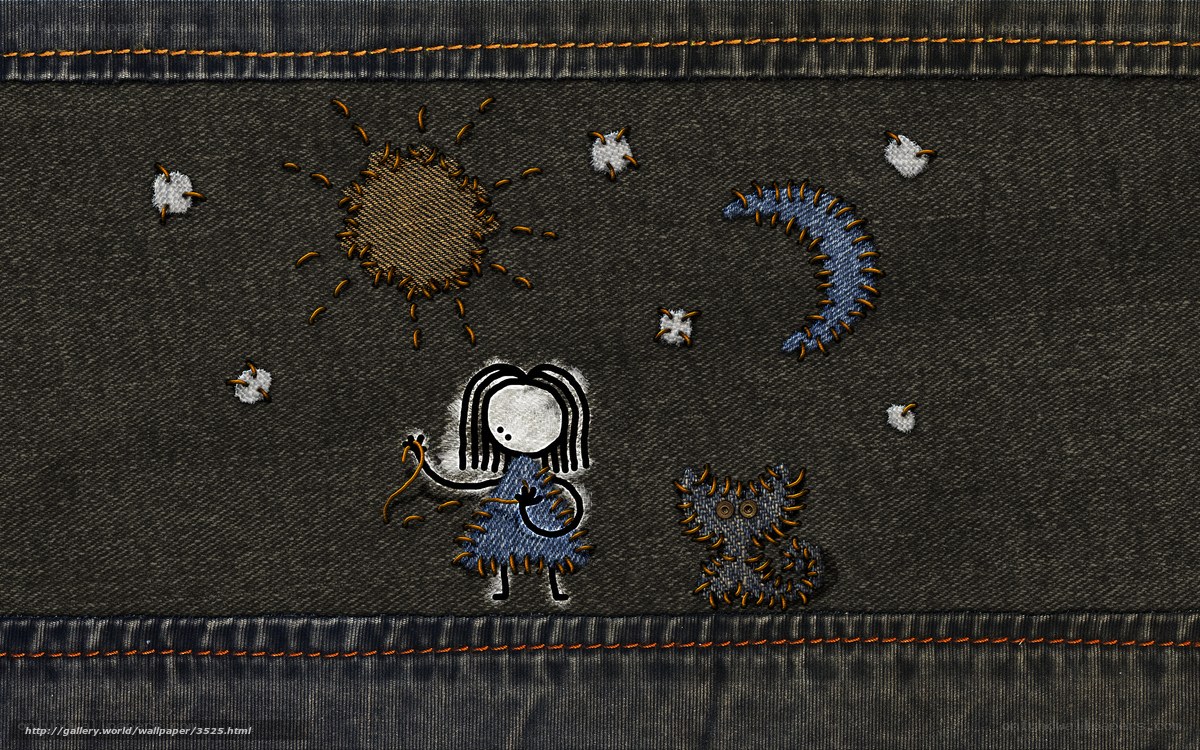 Embroidered denim scene