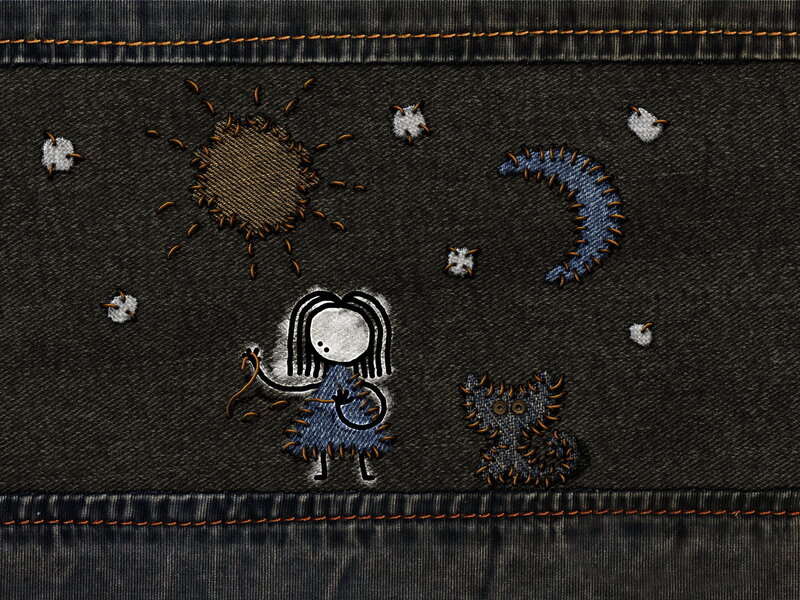 Embroidered Girl and Cat