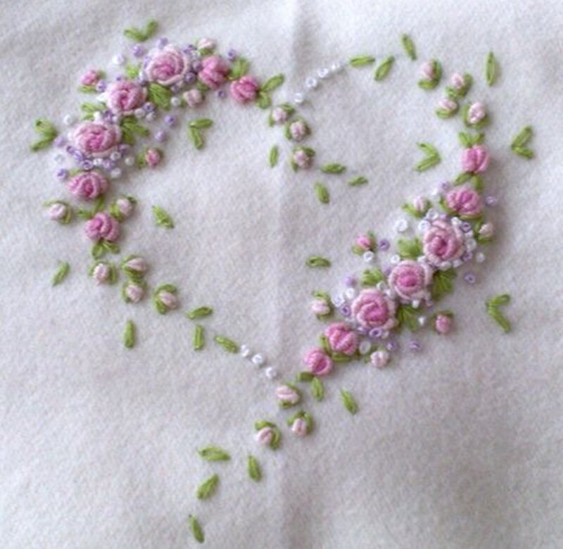 Embroidered Heart with Flowers