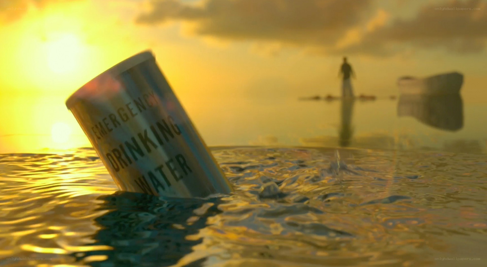 Emergency water can in ocean