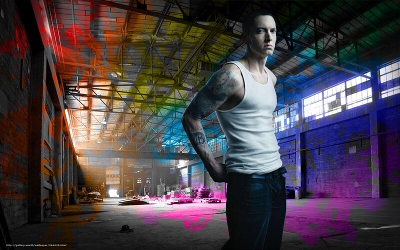 Eminem in a warehouse