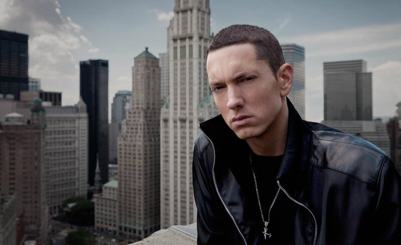 Eminem in black leather jacket