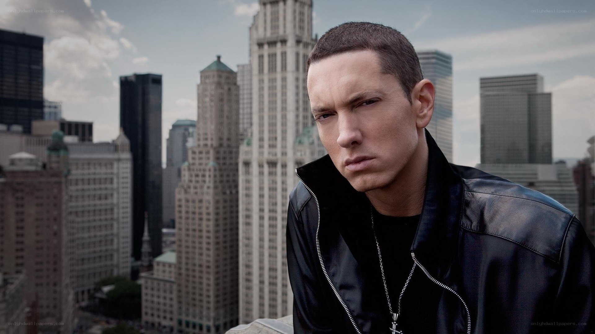 Eminem in leather jacket