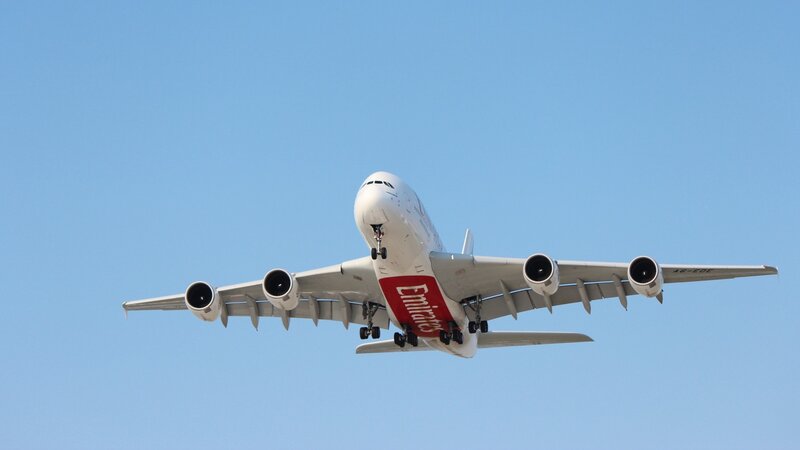 Emirates A380 Airplane — Blue, Clear