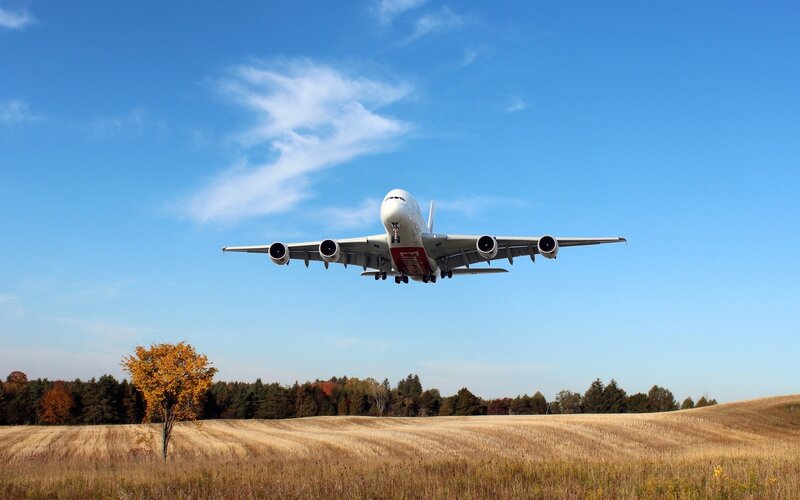 Emirates A380 Airplane — Blue, Serene, Autumn