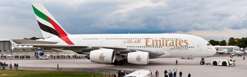Emirates A380 Airplane — White, Dramatic, Afternoon, Photograph