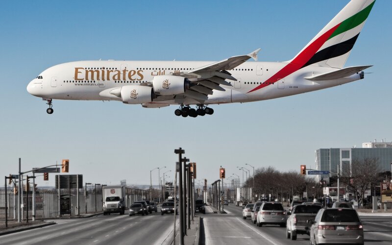 Emirates A380 Airplane — White, Dramatic