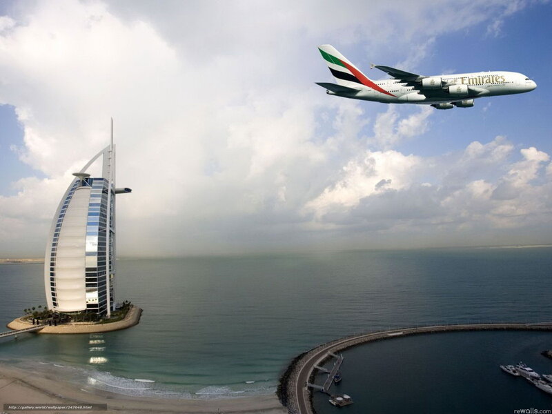 Emirates A380 over Burj Al Arab