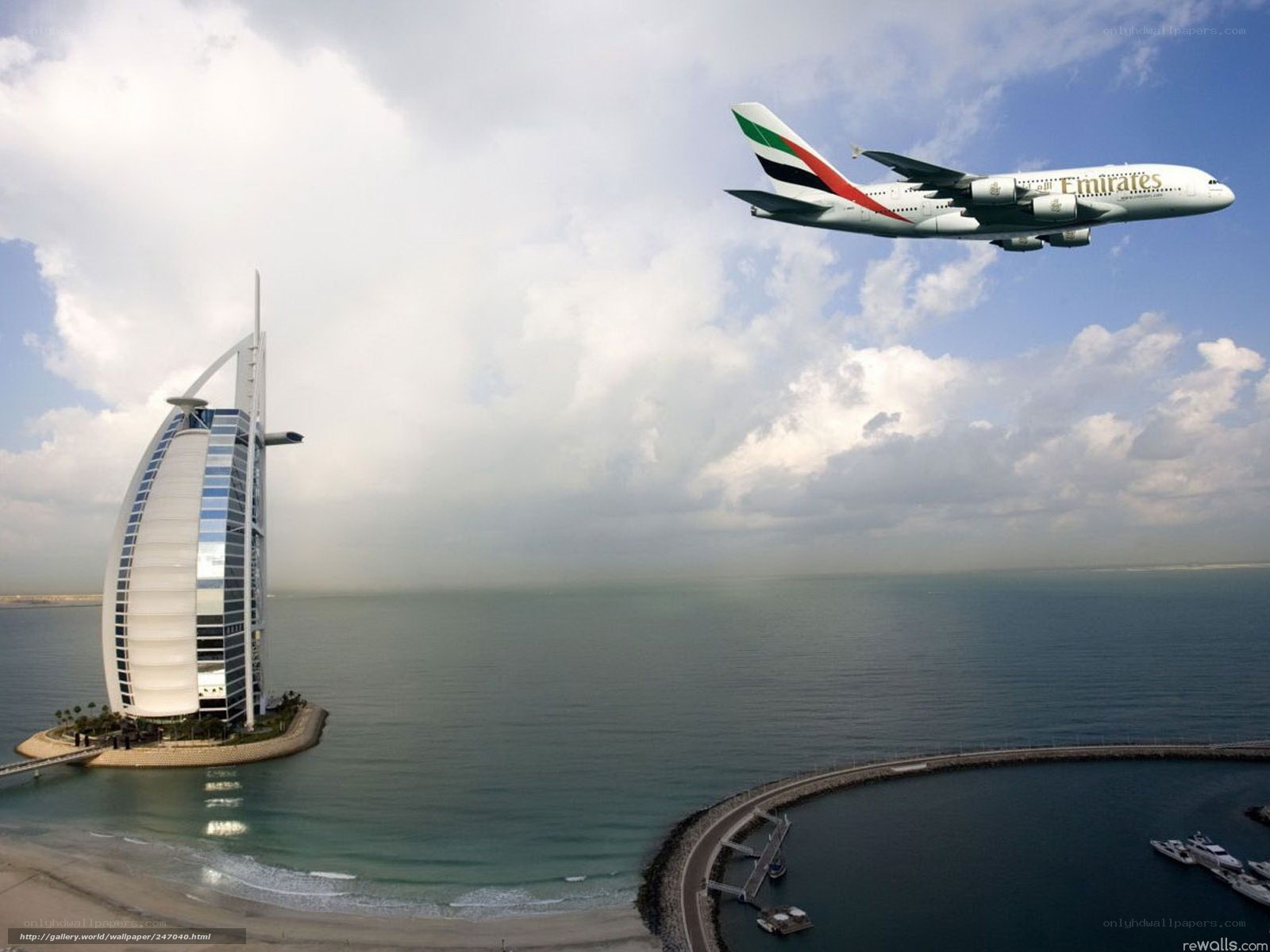 Emirates A380 over Burj Al Arab