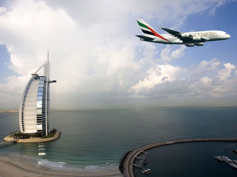 Emirates A380 over Dubai — Blue