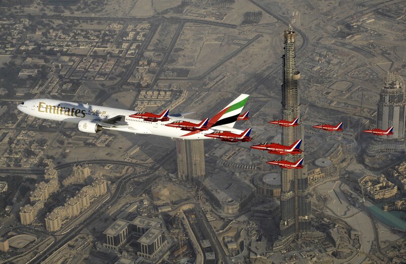 Emirates and Red Arrows over Dubai