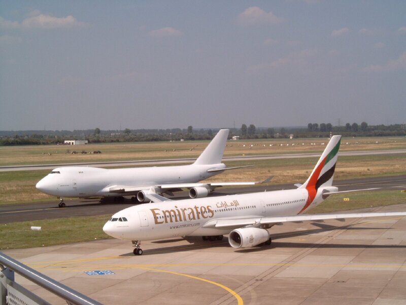 Emirates planes on airport tarmac
