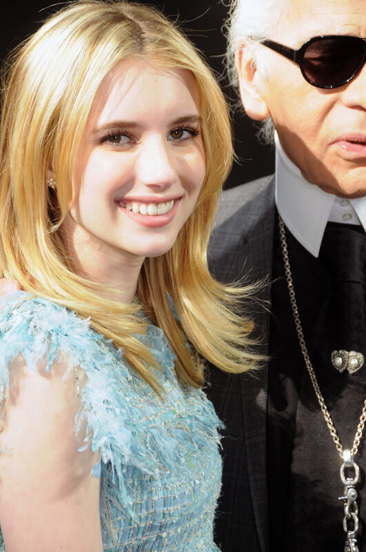 Emma Roberts and Karl Lagerfeld at event