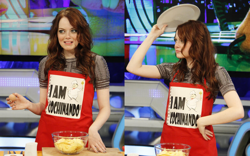 Emma Stone in apron