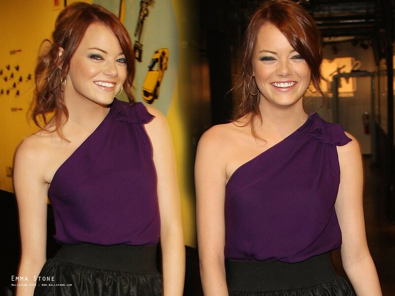 Emma Stone in purple dress