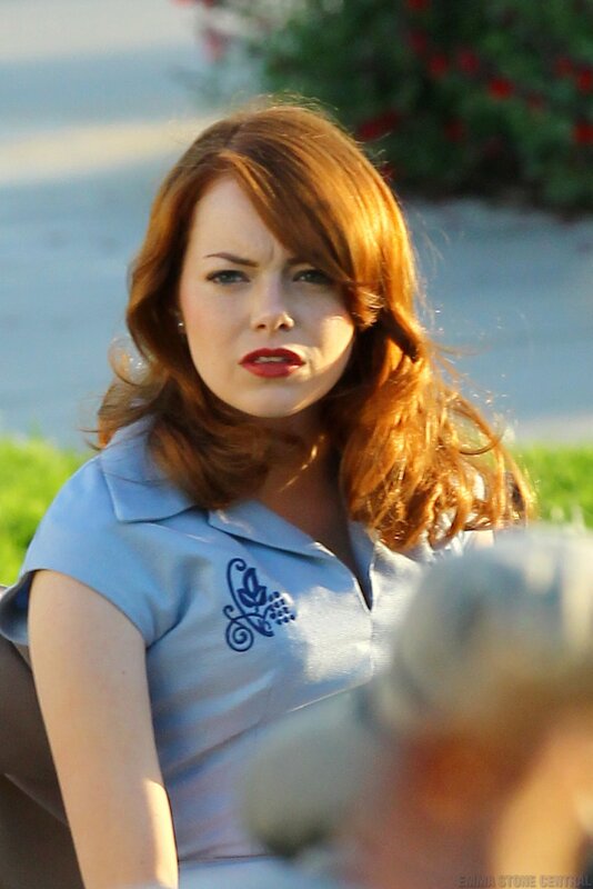 Emma Stone on set