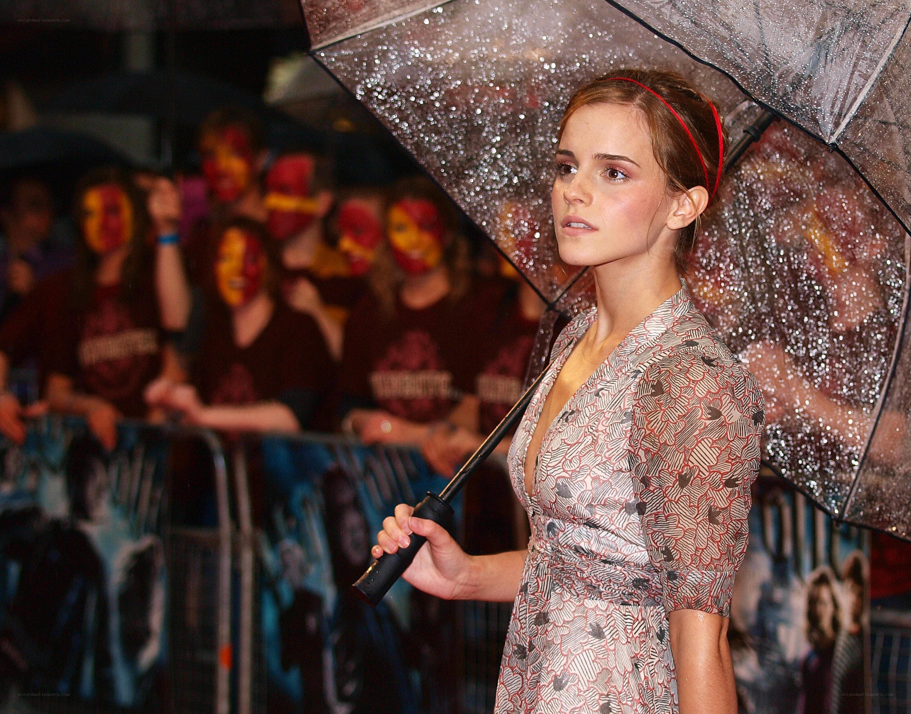 Emma Watson at a rainy premiere
