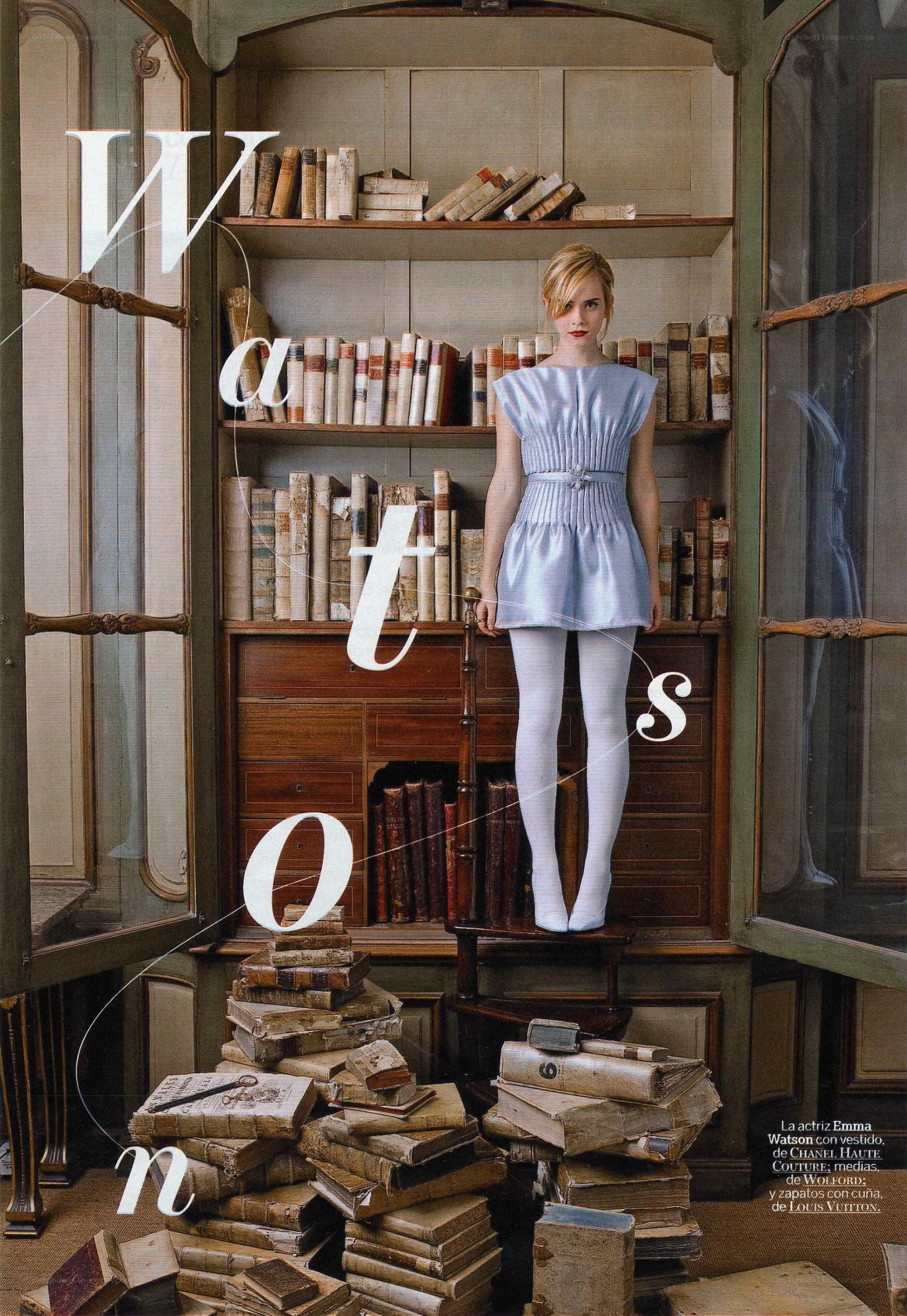 Emma Watson in a library