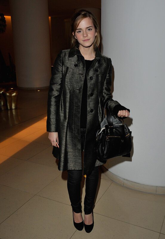 Emma Watson in a metallic coat