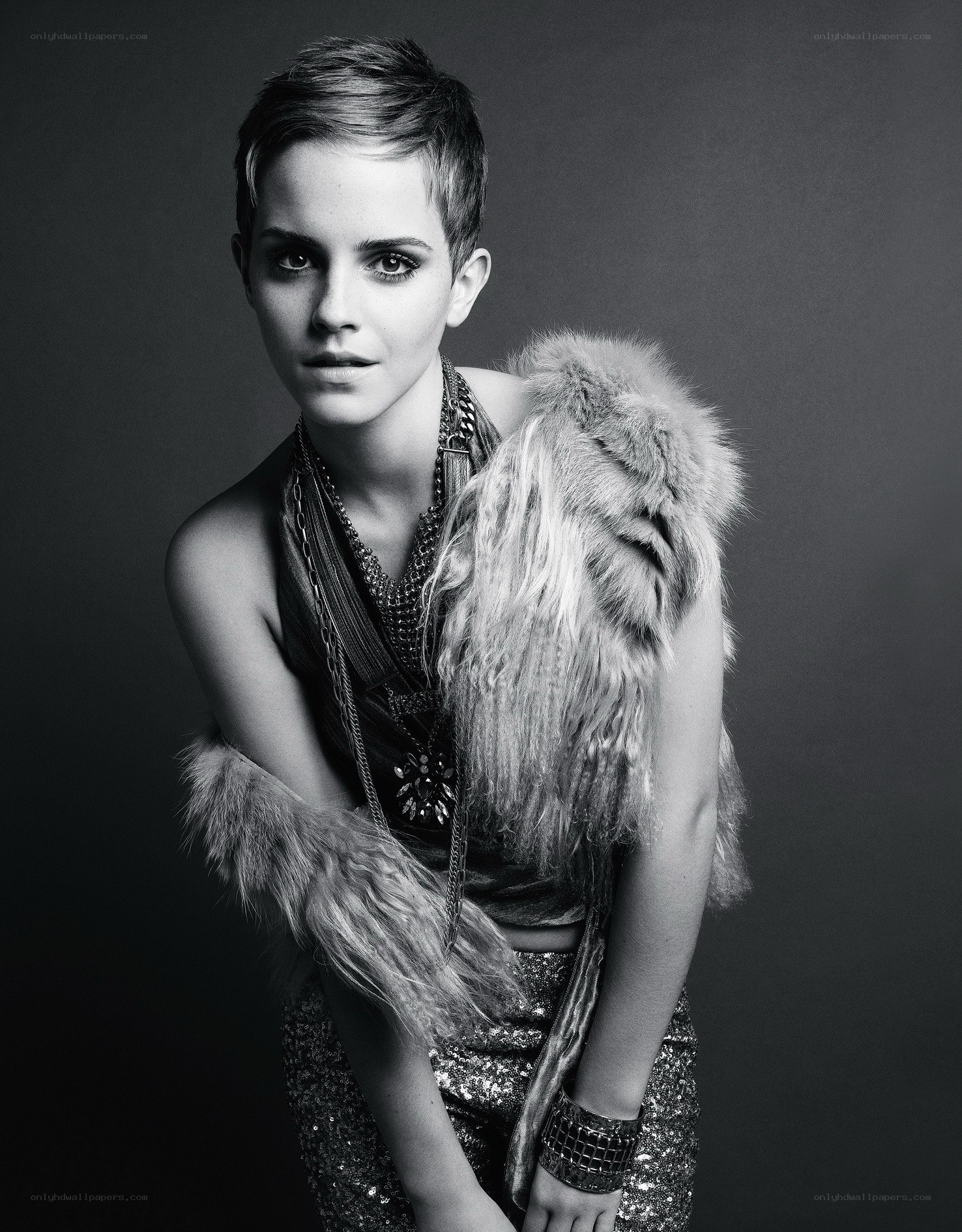 Emma Watson in fur and sequins