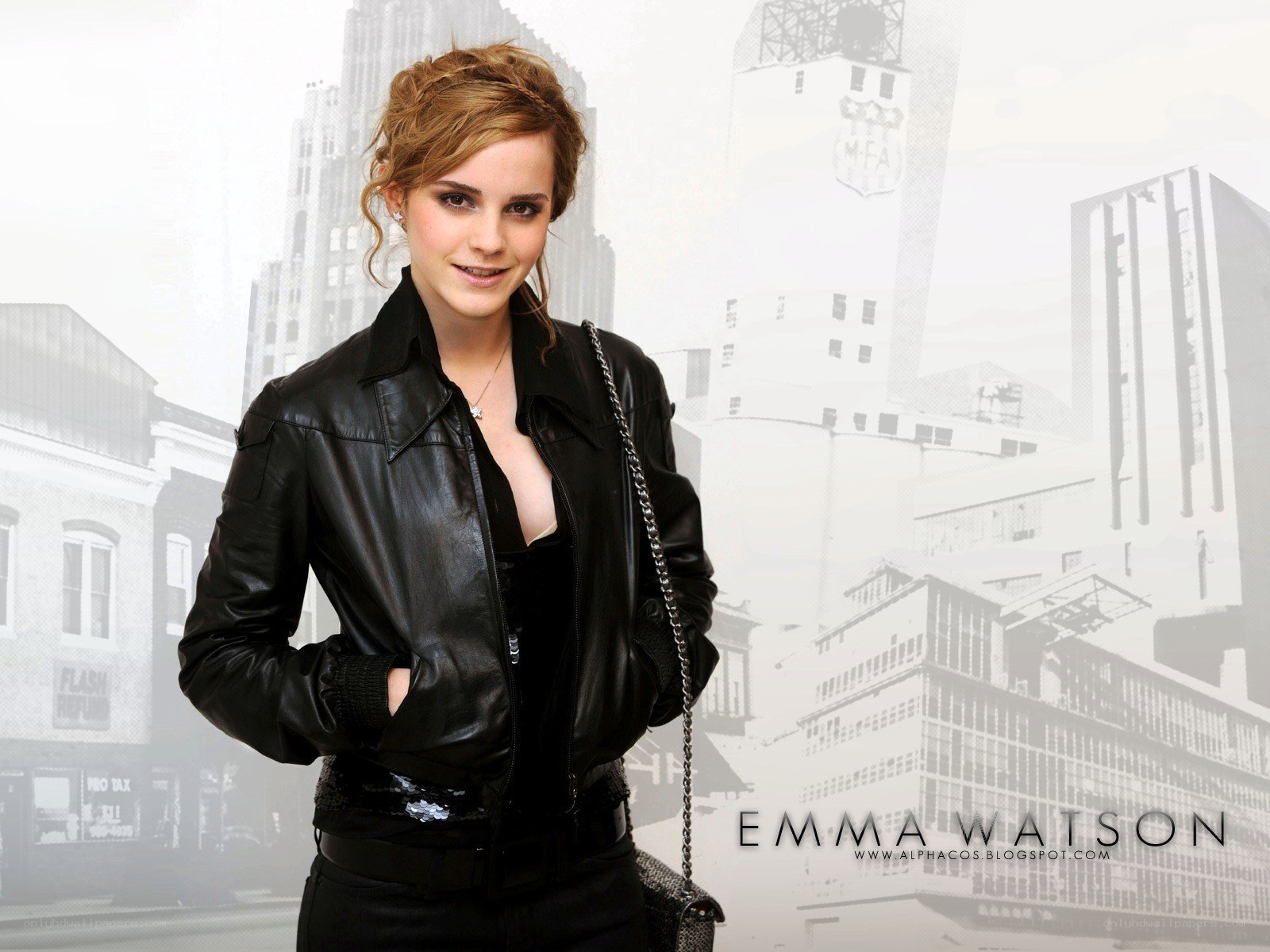 Emma Watson in leather jacket