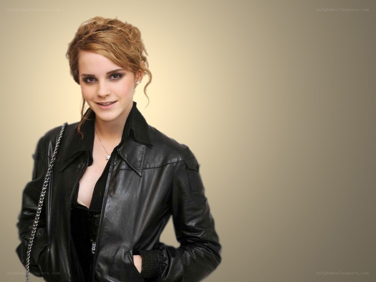 Emma Watson in leather jacket