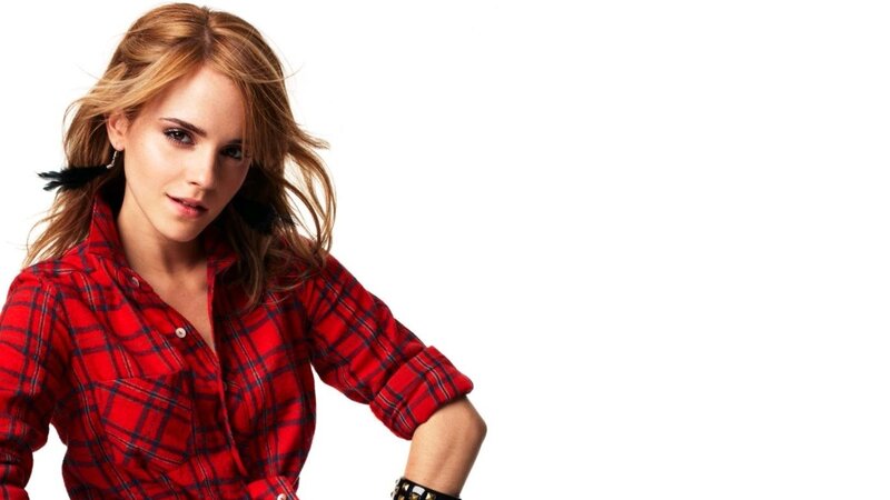 Emma Watson in red plaid shirt