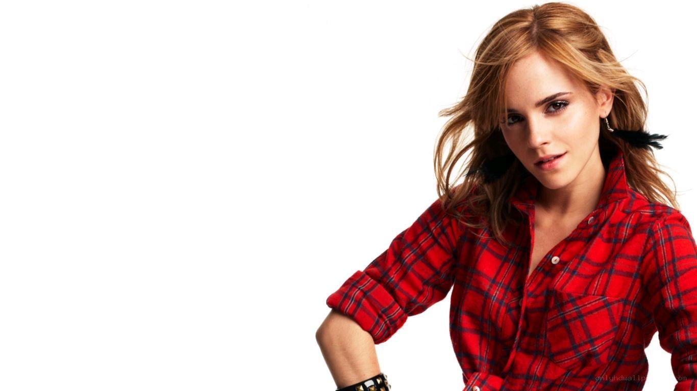 Emma Watson in red plaid shirt
