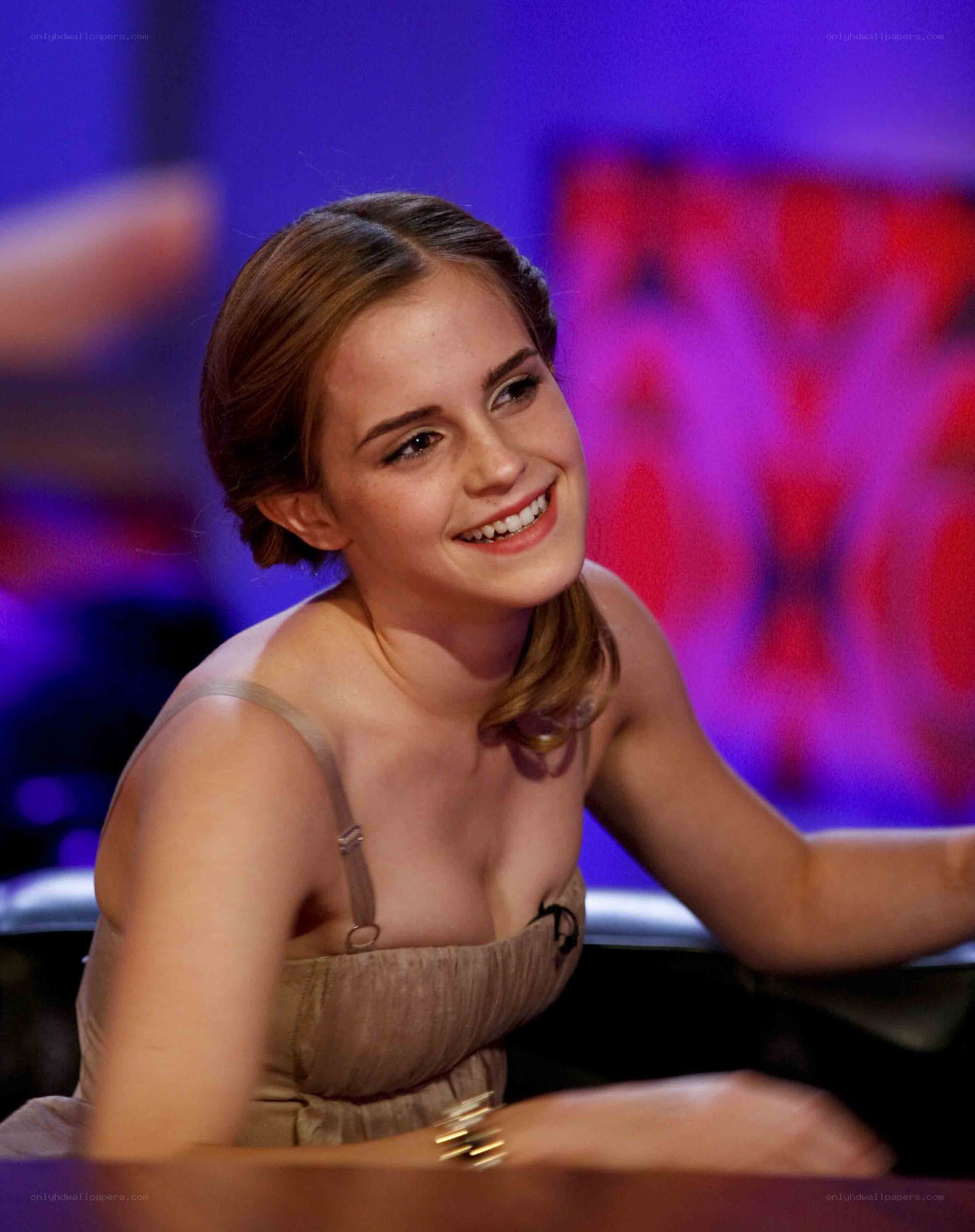 Emma Watson smiling on talk show