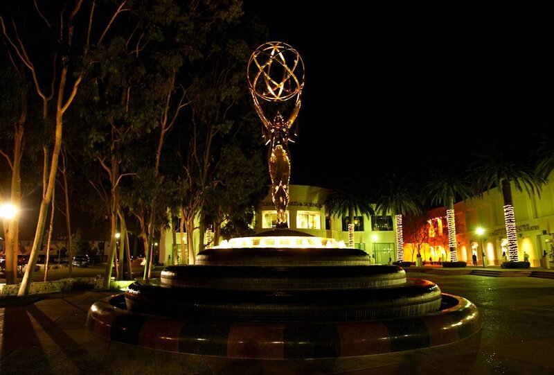Emmy statue at night