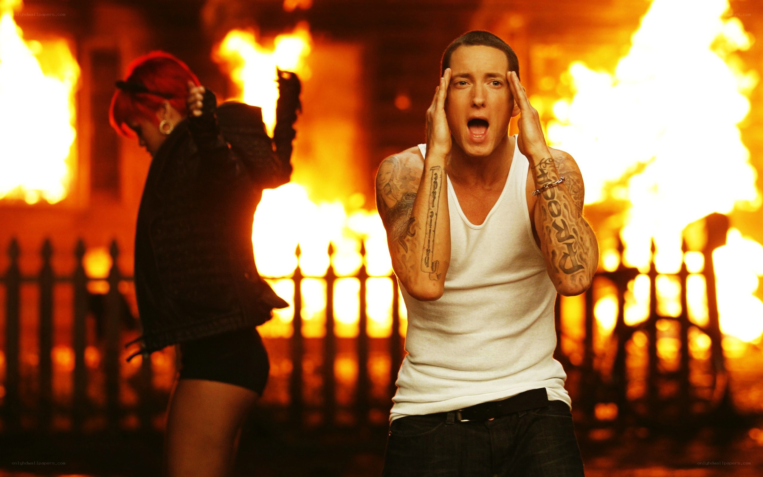 Emo and woman in fire