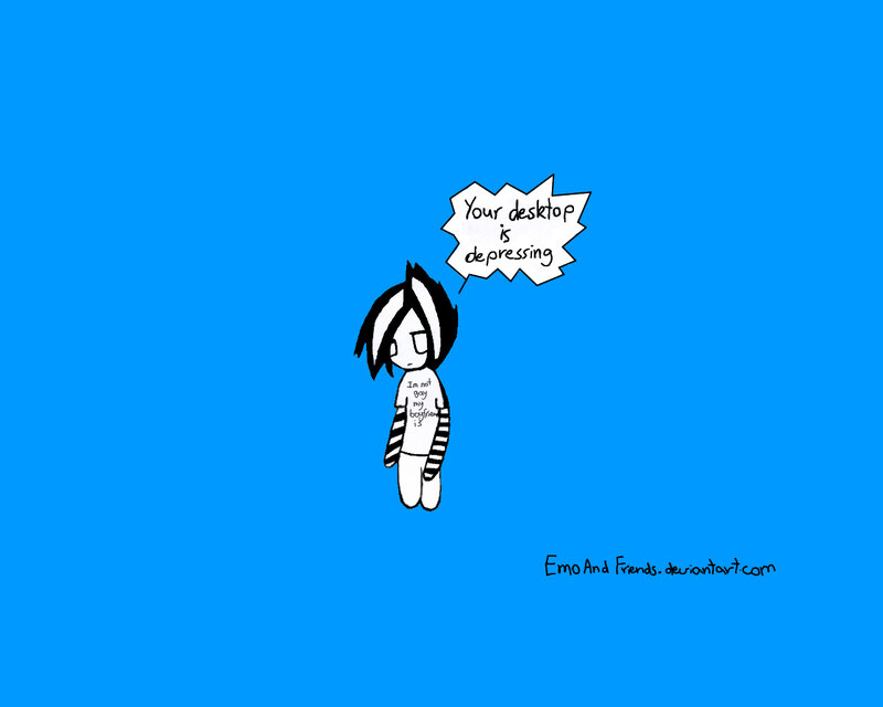 emo character with depressing desktop