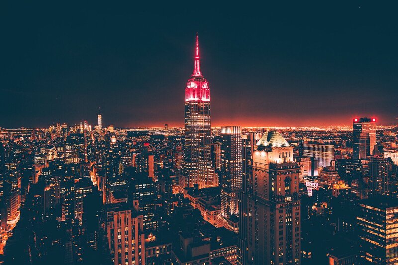 Empire State Building at Night — Black, Dramatic, Photograph, City Skyline, Skyscrapers