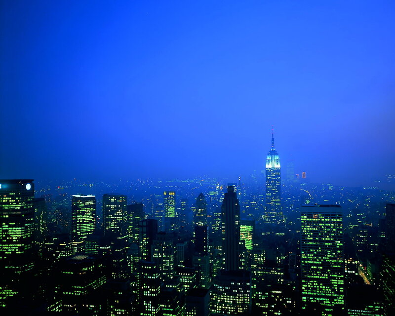 Empire State Building at Night — Blue, Dramatic, Photograph