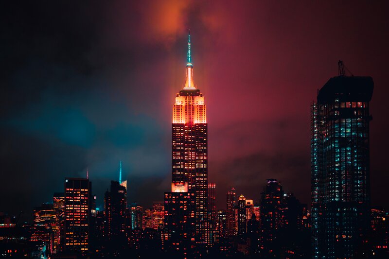 Empire State Building at Night — Red, Dramatic