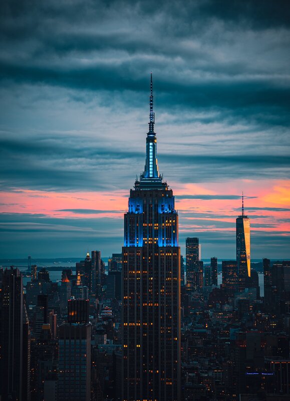Empire State Building — Blue, Dramatic, Sunset, Photograph, Skyscraper