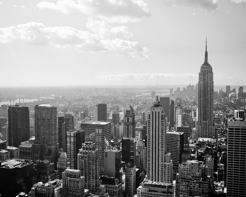 Empire State Building Skyline — Black, Dramatic, Afternoon, Photograph, Skyscrapers, Clouds, Cityscape